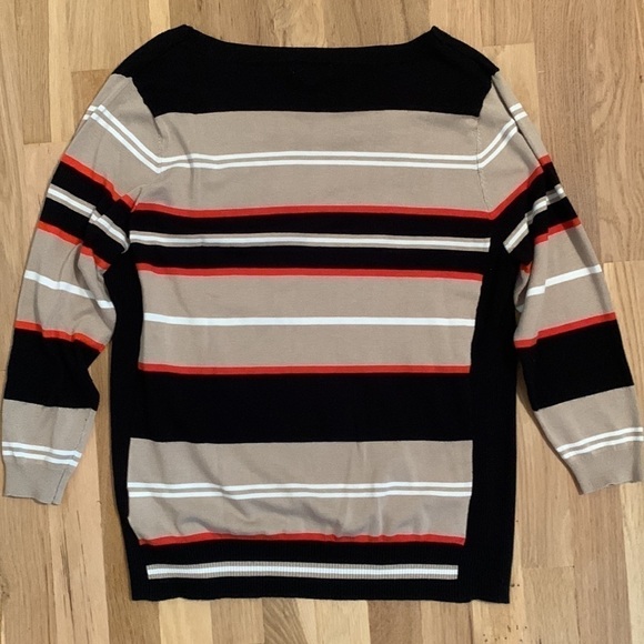 𝅺joseph A Striped Sweater 3/4 Length Sleeve Tan/Black and Orange Women’s XL - Picture 9 of 11